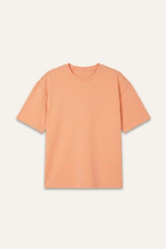 Erkek Açık Turuncu Pamuklu Oversize Tişört