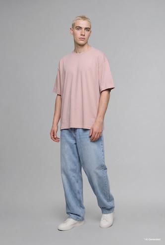 Erkek Gülkurusu Kırışmaz Oversize Pamuklu Tişört