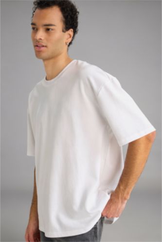 رجالي أبيض تيشيرت نص كم اوفر سايز يسمح بمرور الهواء