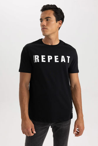 Regular Fit Crew Neck Short Sleeve Slogan Print T-Shirt