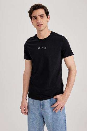 Slim Fit Short Sleeve Slogan Print T-Shirt