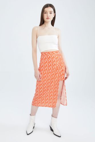 Floral midi 2025 skirt split