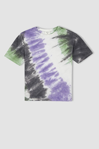 Boy Oversize Fit Crew Neck Tie-Dye Patterned Short Sleeve Cotton Combed Combed T-Shirt