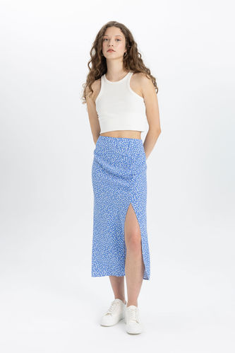 A Cut Printed Midi Skirt