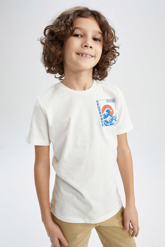 Boy Regular Fit Crew Neck Short Sleeve Bakc Print T-Shirt