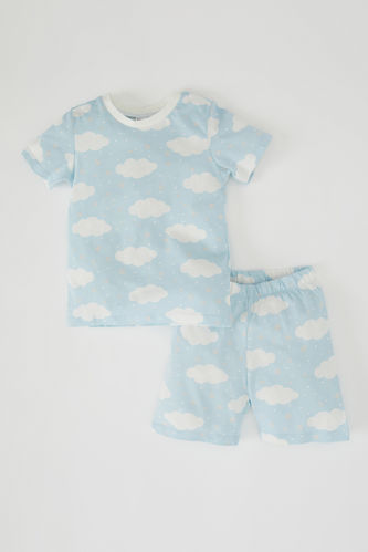 Erkek Bebek Desenli Kısa Kollu Şortlu Pamuklu Pijama Takım
