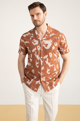 Modern Fit Patterned Short Sleeve Cotton Shirt