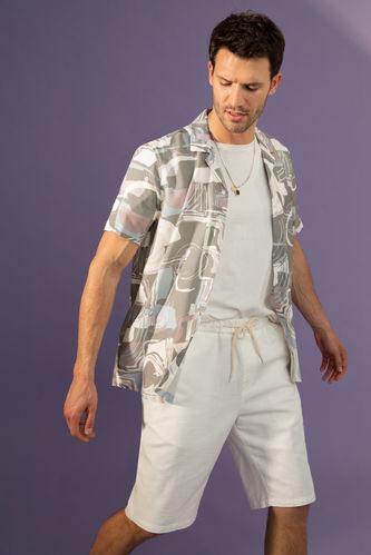 Modern Fit Short Sleeve Printed Viscose Shirt