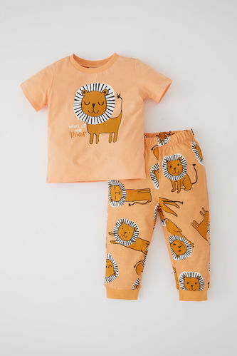 Erkek Bebek Regular Fit Aslan Baskılı Pamuklu Kısa Kollu Uzun Pijama Takım