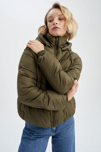 Relax Fit Hooded Synthetic Lining Puffer Inflatable Coat