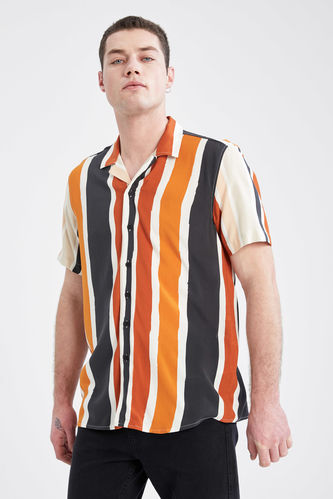 Regular Fit Short Sleeve Colour Block Striped Shirt
