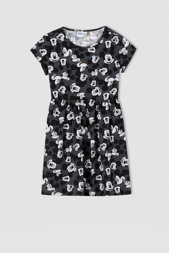 Girl Regular Fit Short Sleeve Disney Mickey And Minnie Print Dress