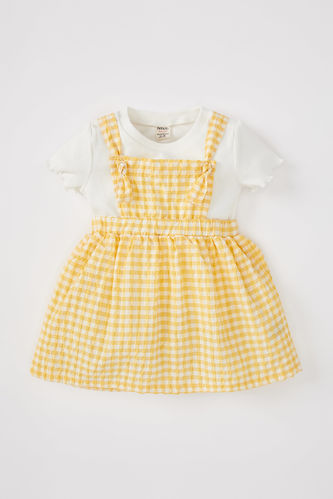Kız Bebek Kısa Kollu Tişört Salopet Elbise 2'li Takım