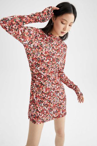 Bodycon Crew Neck Printed Mini Short Sleeve Knitted Dress