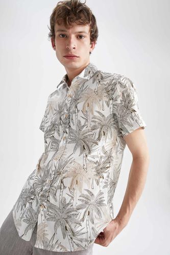 Рубашка с коротким рукавом приталенного кроя с цветочным принтом для мужчин
