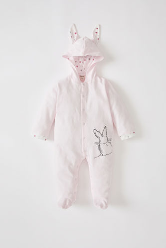 Baby Girl Hooded Printed Cotton Newborn Long Sleeve Footed Jumpsuit