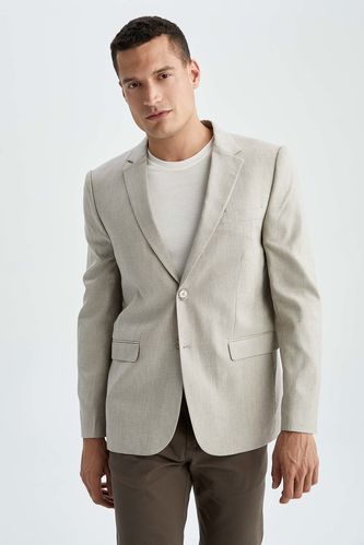 Slim Fit Keten Karışımlı Blazer Ceket