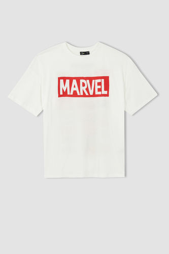 White WOMAN Coool Short Shirt Marvel Oversize 2486370 Crew T- Sleeve Fit Back Neck | Printed DeFacto