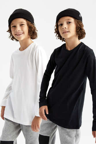 Boys Combed Cotton Regular Fit Crew Neck 2 Piece Long Sleeved T-Shirt
