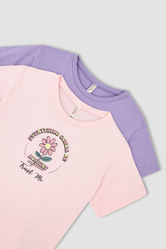 Kız Çocuk Regular Fit Baskılı 2'li Kısa Kollu Tişört