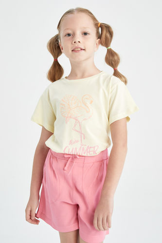 Girl Regular Fit Flamingo Printed Short Sleeve T-Shirt