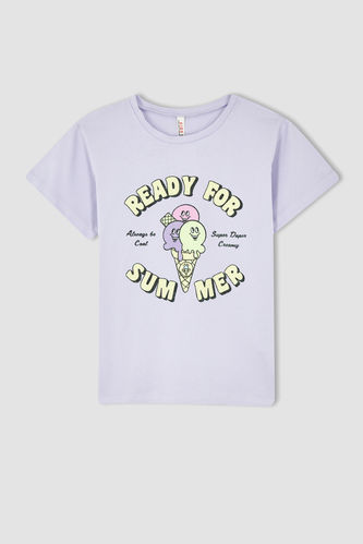 Kız Çocuk Regular Fit Dondurma Baskılı Kısa Kollu Tişört