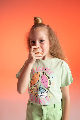 Kız Çocuk Regular Fit Baskılı Kısa Kollu Tişört