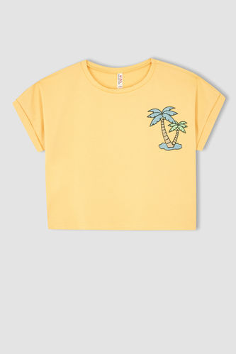 Girl Regular Fit Short Sleeve Palm Print T-Shirt