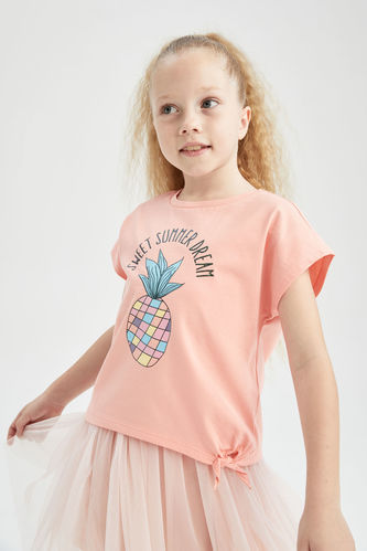 Girl Regular Fit Pineapple Printed Short Sleeve T-Shirt