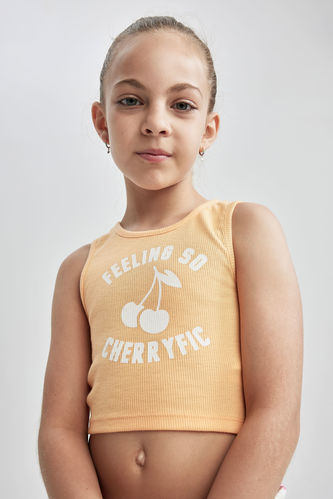 Girl Sleeveless Slogan Print Crop Vest