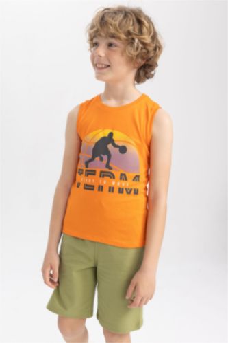 Boys & Teens Orange Boy Regular Fit Tank Top