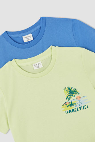 Boy 2 Pack Regular Fit Short Sleeve Palm Print T-Shirt