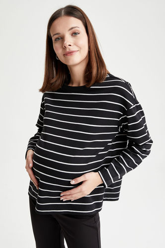 Loose Fit Long Sleeve Stripe Maternity Jumper