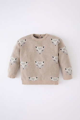 Пуловер стандартного кроя с круглым вырезом с принтом животных из хлопка