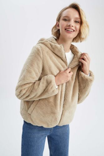 Furry beige outlet jacket