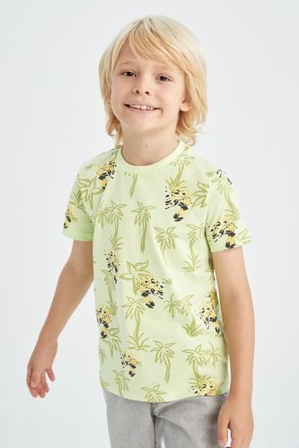 Boy Regular Fit Short Sleeve Palm Print T-Shirt