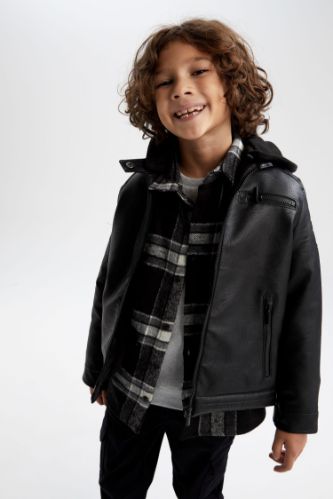 boys leather jacket with hood