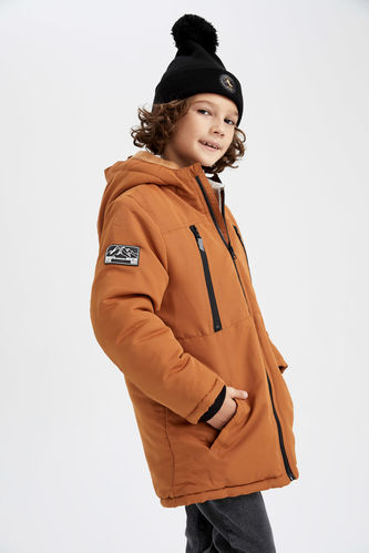 Boy Plush Lined Hooded Puffer Jacket