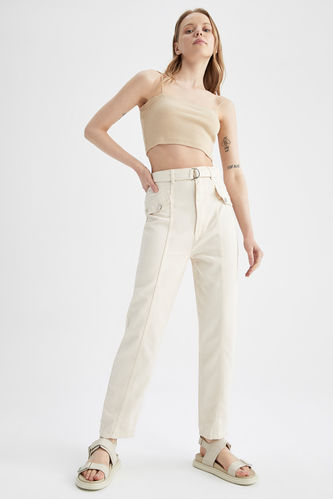 Slim Fit High Waisted Belted Chinos