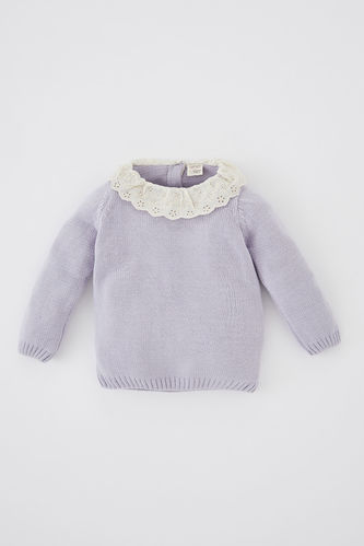 Baby Girl Regular Fit Lace Neck Pullover