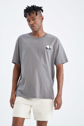 Boxy Fit Short Sleeve Minimal Print T-Shirt