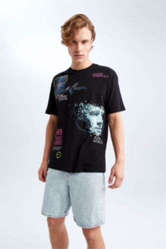 Coool Boxy Fit Crew Neck Printed Cotton Combed Cotton T-Shirt