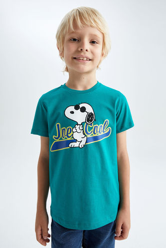 Erkek Çocuk Snoopy Bisiklet Yaka Kısa Kollu Tişört