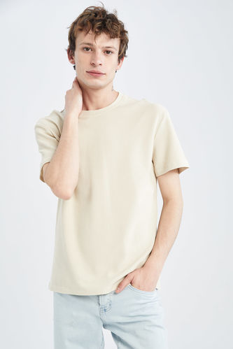 T-shirt en coton peigné coupe régulière à col rond