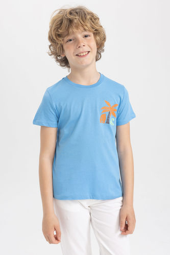 Boy Regular Fit Short Sleeve Minimal Palm Print T-Shirt