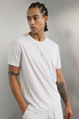 DeFactoFit Slim Fit Dar Kesim Bisiklet Yaka Baskılı Sporcu Kısa Kollu Tişört
