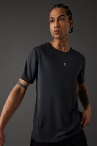 MAN Anthracite DeFactoFit Slim Fit Crew Neck Printed Sports T-Shirt