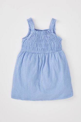 Kız Bebek Kare Yaka Askılı Gipeli Muslin Elbise