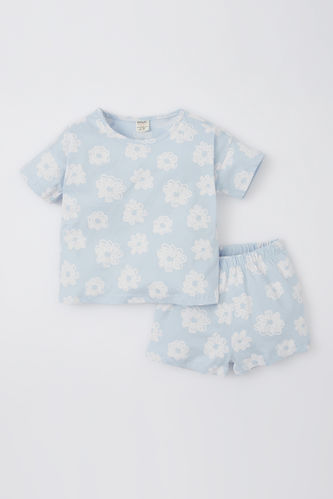 Baby Girl Patterned Short Sleeve T-Shirt Shorts 2-Pack Set