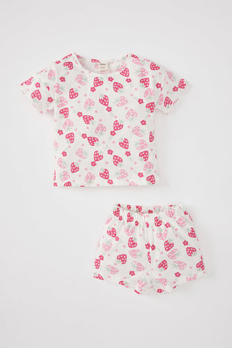 Baby Girl Patterned Short Sleeve T-Shirt Shorts Set